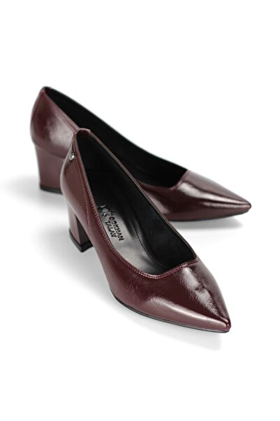 Gökhan Talay Zaneta Flexible Soft Non-Slip Sole (4 cm) Women's Thick Heel Burgundy Patent Leather Shoes