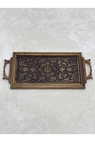 Arıkmert El Sanatları Maraş El Oyma Eskitme Ceviz Servis Tepsisi – 59x27.5 cm...
