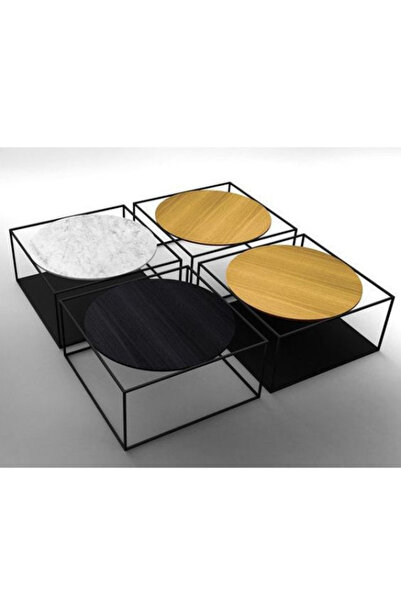 SCY Stralix Modern Yuvarlak Detaylı Bohem 4 Parçalı Orta Masa Fonksiyonel Kul...