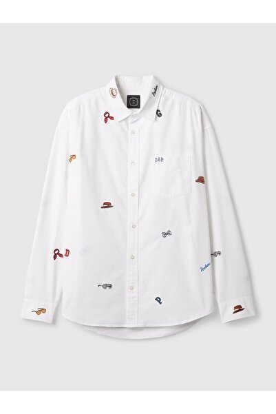 GAP Erkek Beyaz DAP × İşlemeli Oxford Gömlek
