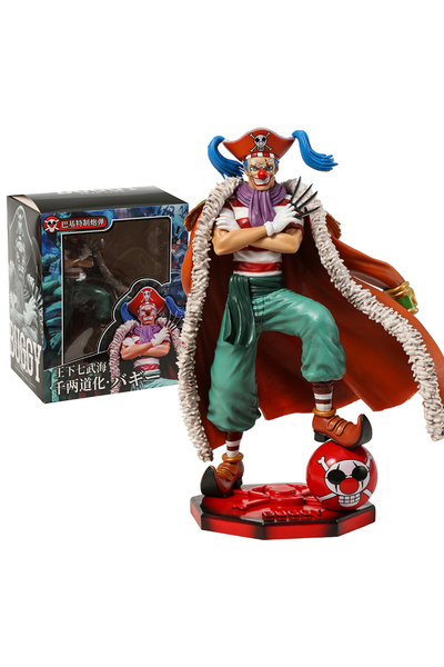 BANDAI 26cm With Box One Piece Anime Figure Four Emperors Clown Buggy Figures 26cm PVC Statue Model Collect