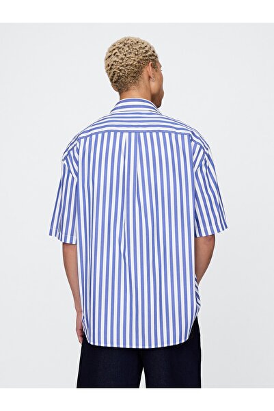 GAP Erkek Mavi Organik Pamuk Oversize Poplin Gömlek