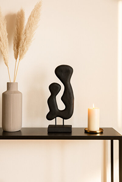 MARIA HOMES Black Wooden Abstract Freeform Sculpture on Stand – Modern Decora...