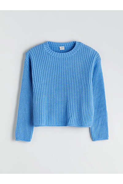 LC Waikiki LCW Kids Mavi Bisiklet Yaka Kız Çocuk Triko Kazak