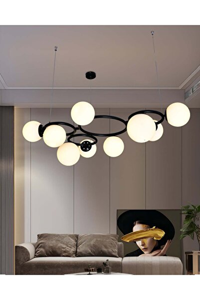 RFAN Pendul, Model N6805-9, Cu 9 Abajururi, 9 x E27, Înălțime Reglabilă, Negr...