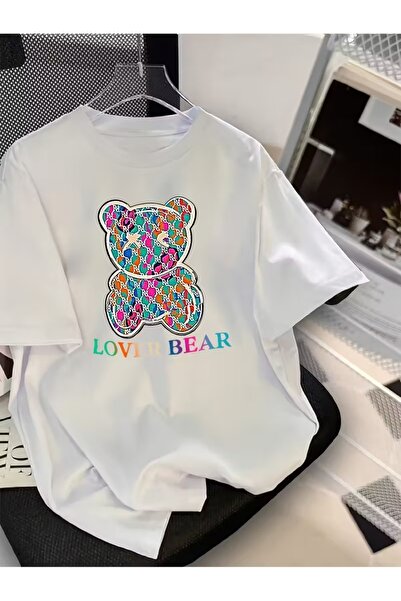 WOODROFFE Tricou cu decolteu rotund pentru femei, cu model de urs, colorat, o...