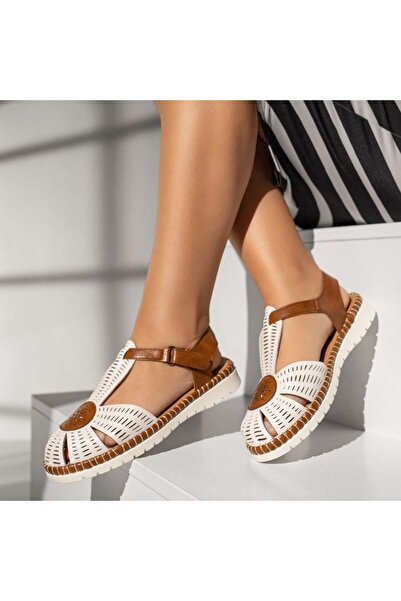 Modlet.ro Women's white low-sole sandals with perforations MOD13887