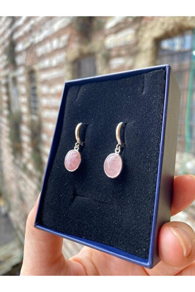 By Atölye Doğal Pembe kuvars 925 Ayar Gümüş Küpe