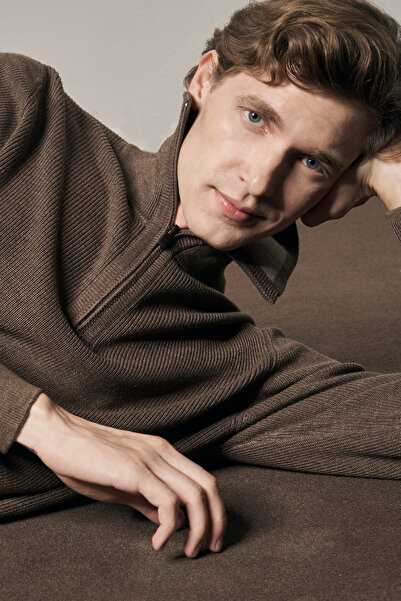 İmza Mink Zippered Half Fisherman Long Sleeve Pocketless Comfort Fit Casual Cotton Knitwear Sweater 1012255204