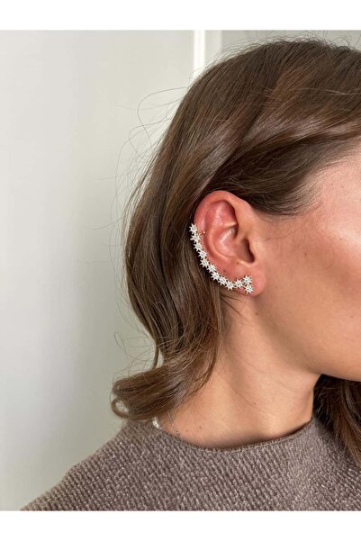 Jerie Gold Zirkon Taş Yıldız Figür Earcuff Kıkırdak Küpe (Sağ Kulak İçindir)