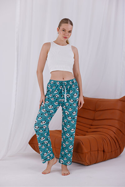 Arvin Pijama Pantaloni de pijama Milans pentru femei, cu talie înaltă, cu imprimeu panda albastru, cu textura moale