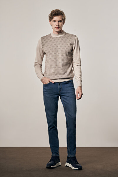 İmza Beige Half Turtleneck Long Sleeve Pocketless Comfort Fit Cotton Knitwear Sweater 1012255219