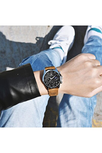 Benyar Ανδρικό Ρολόι Elegant Quartz Χρονογράφος Casual Δέρμα