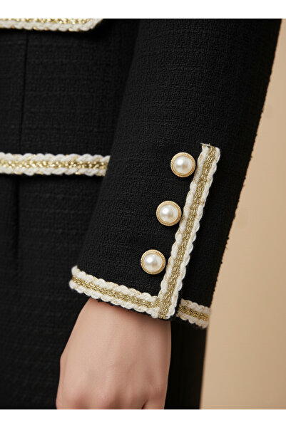 1Moda1Tarz Női importált tweed szövet gombos részletekkel bélelt kabát szoknya különleges dizájn alsó-felső szett