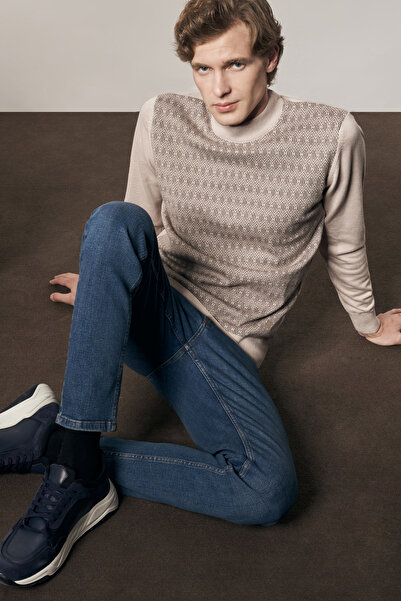 İmza Beige Half Turtleneck Long Sleeve Pocketless Comfort Fit Cotton Knitwear Sweater 1012255219