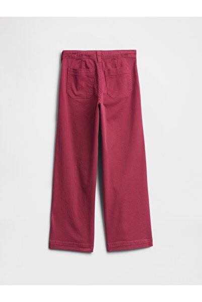 GAP Kız Çocuk Koyu Pembe High Rise Utility Wide-Leg Jean Pantolon