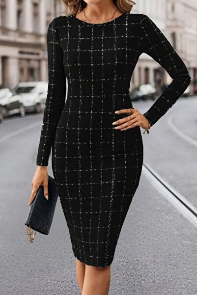 Mossta Дълга рокля с дълги ръкави и midi дължина - черна