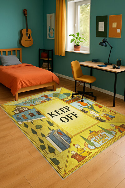 Rugs Modern Halı سجادة موسو بنمط مكتوب عليها 'احذر'، قاعدة منسوجة، سجادة زخرف...