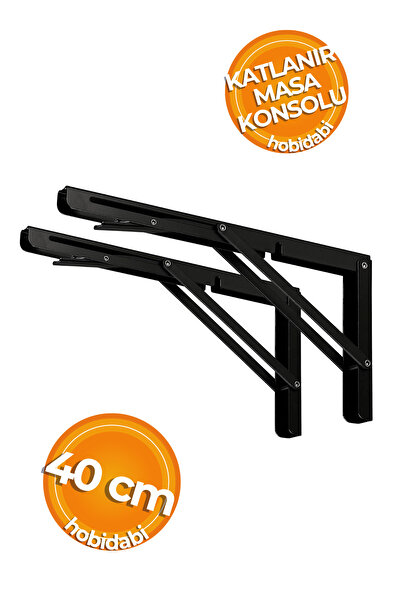 HOBİDABİ 40 cm Siyah 1 Takım Mandallı Katlanabilir Masa Konsolu - Aç Kapa Duvara Monte Katlanır L Raf Ayağı