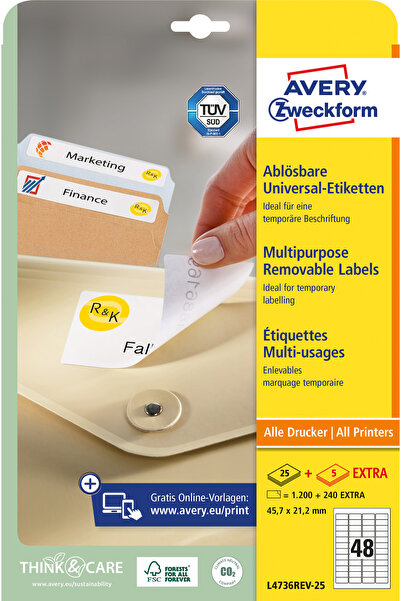 Avery Zweckform Etichete L4736REV-25, repozitionabile 48/A4, 45,7x21,2mm, 25 ...