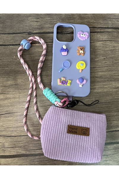 MoonArtica Telefon Askılıklı Mini Çantalı Mor iPhone Kılıf Set 11, 12, 13, 14...