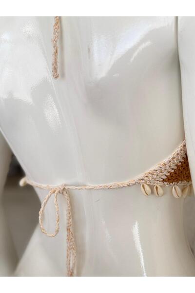 gül sezgin butik Women's Hand-Knitted Bustier with Sea Shell Detail Design