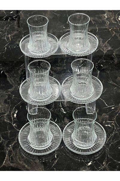 isra kristal 12-Piece Elegant Crystal Patterned Tea Cup and Saucer – Slim-Waisted Cup Set - Crystal-Looking Set