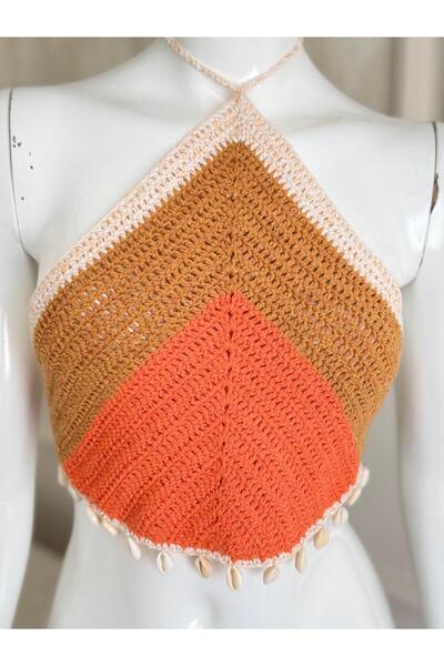 gül sezgin butik Women's Hand-Knitted Bustier with Sea Shell Detail Design
