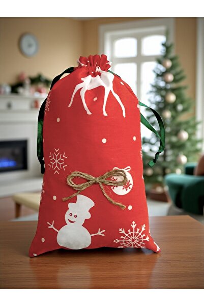 Armada Yılbaşı Temalı Kumaş Hediye Kesesi – Kırmızı Beyaz Kardan Adam, Geyik,...