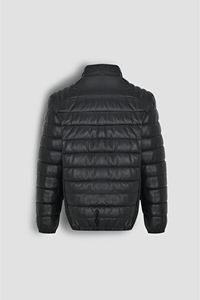 Defelli Pufy Şişme Erkek Siyah Deri Mont 102