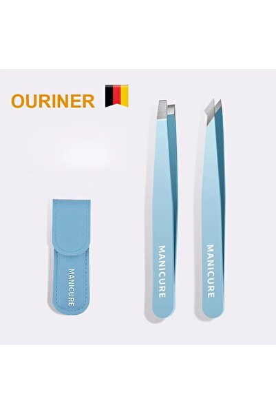 Choice Blue 2 pcs Eyebrow Tweezer Colorful Hair Beauty Fine Hairs Puller Stainless Steel Slanted Eye Brow C