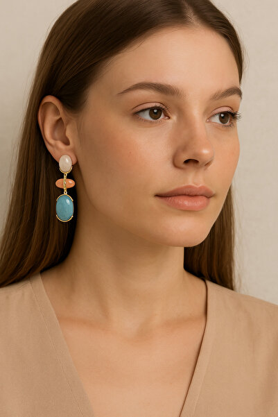 Glithe أقراط نسائية من الفولاذ مع أحجار طبيعية