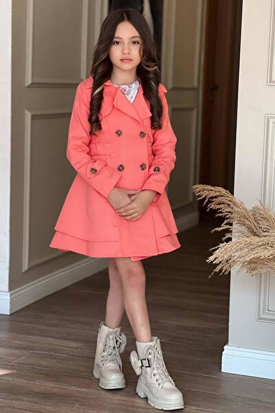 Riccotarz Girl's Floral Print Pleated Puppy Mouth Trench Coat Dress