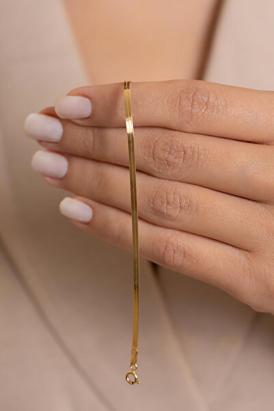 AMES GOLD KUYUMCULUK 14 Ayar Altın Modern Ezme Görünümlü Bileklik 2,5 mm