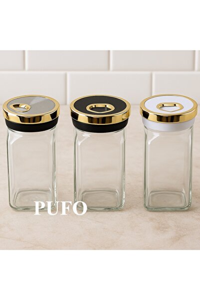 PUFO Set of 3 Ellegant glass containers for salt, pepper and spices, 11 cm - practical and elegant