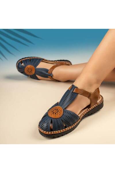 BMoD Sandale albastre de damă cu talpă joasă și perforații MOD13887