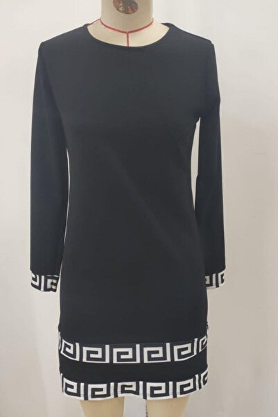 Mossta Crew Neck Mini Imported Crepe Dress - Black