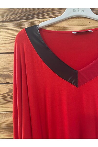 Sima Butik Women's Leather Detail Bluse