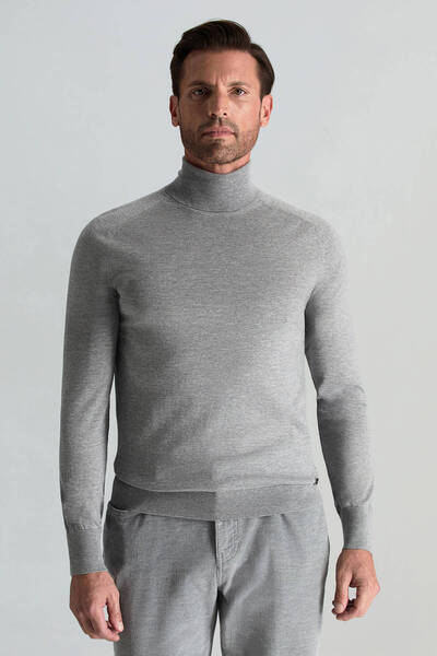 Hemington Açık Gri Boğazlı Slim Fit Merino Yün Triko