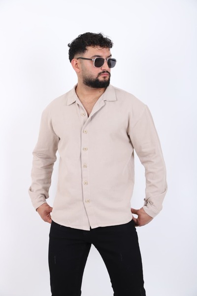 blayn jeans Erkek Uzun Kollu keten görünümlü Gömlek Oversize Kalıp