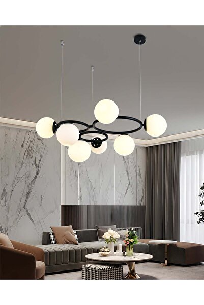 RFAN Pendul, Model N6805-7, Cu 7 Abajururi, 7 x E27, Înălțime Reglabilă, Negr...