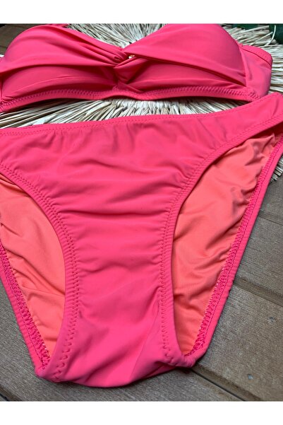 VAJESTO Kadın Pembe Likralı Esnek Boyundan Bağlama İpli Şık Kaliteli Hafif Dolgulu Bikini Takım