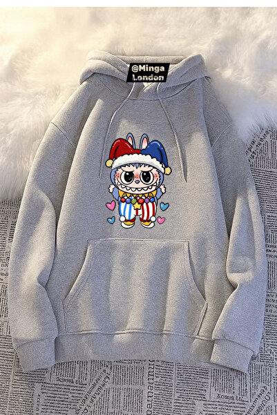 Minga London Gray Labubu Clown Printed Oversized Sweatshirt -Mingalondon