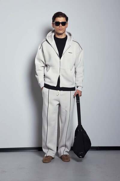 ablukaonline Men's Oversize Zippered Hooded Tracksuit Set Gray