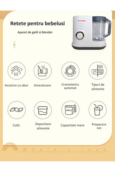 Mamimo BFP8001 Aparat de gătit la abur și blender pentru mâncare de bebeluși 3 în 1