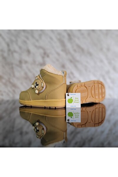 elma bebe İçi Yünlü Kürklü Anatomik Kız Erkek Unisex Bebek Çocuk Yağmur Kar Kışlık Cırt Cırtlı Bot Ayakkabı