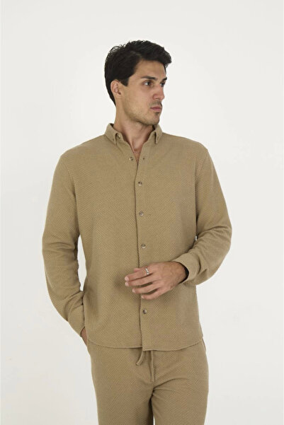 Kanonik Education Buttoned Full Fit Long Sleeve Jacquard Shirt - Brown