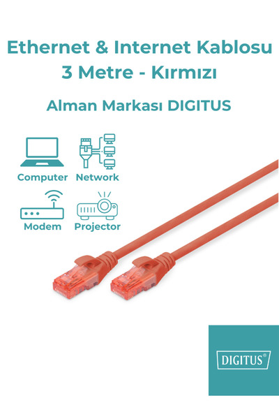 Digitus Ethernet & Internet Kablosu - Cat6 Kırmızı (3 metre)