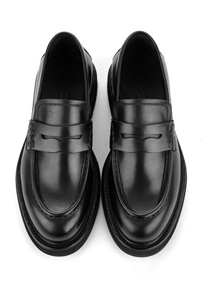 Bambi Siyah Hakiki Deri Erkek Loafer Ayakkabı E01901495303