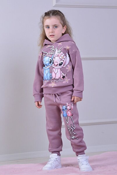LİLLYPİCCA Girl's 3-Thread Sh Fleece-Lined Set Patterned Sweatshirt and Elastic Leg Pants